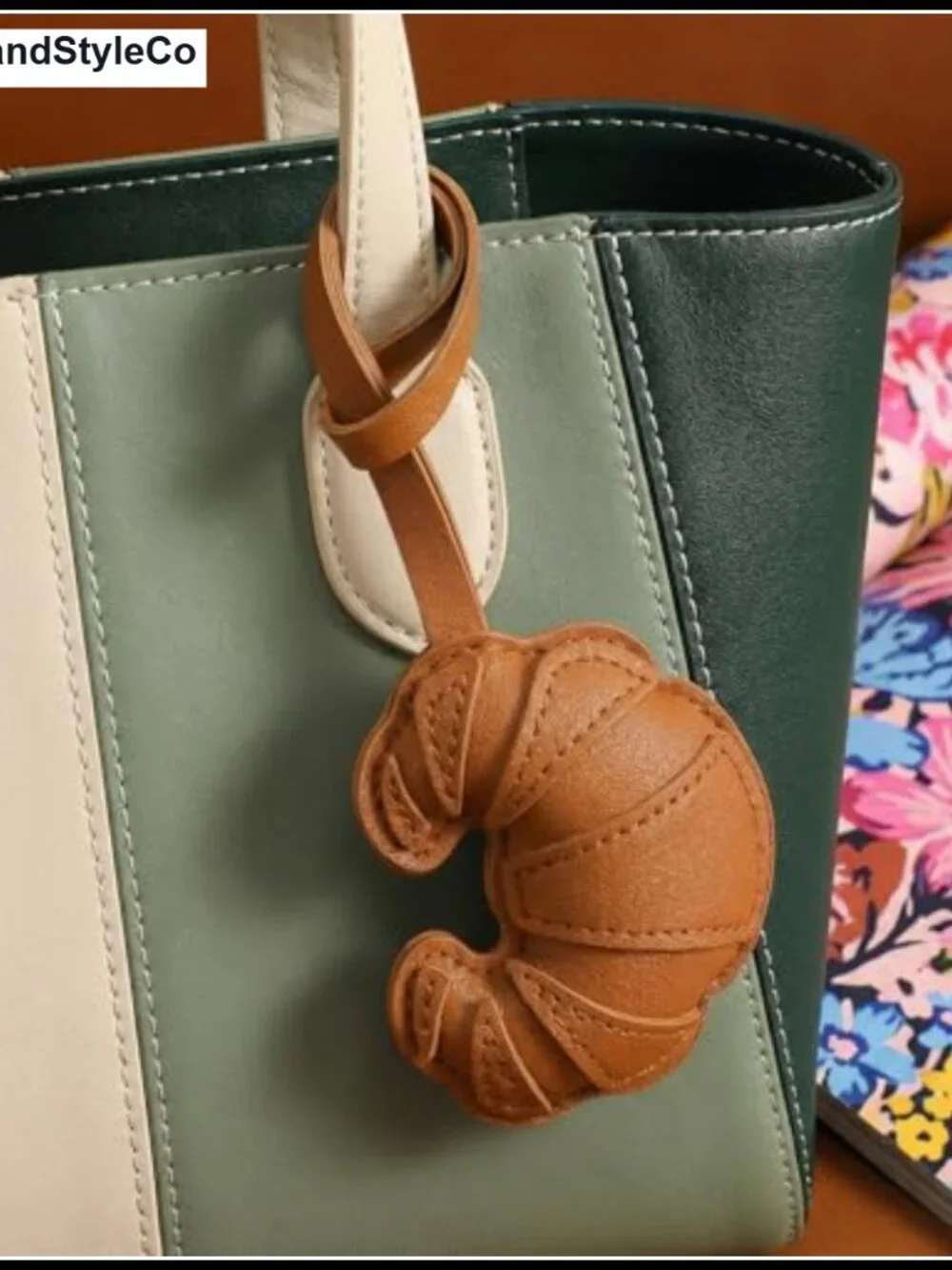 PU Leather Croissant Bag Charm Keychain for Handbags, 2PCS